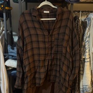 Brown Plaid Button-Up Shirt